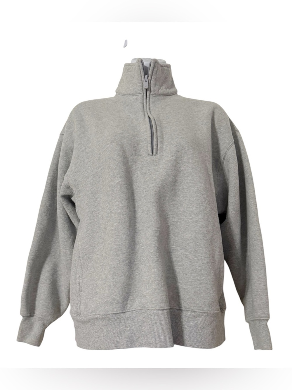 Aritzia Cozy Sweatfleece Boyfriend 1/2 Zip Sweater Mock Neck in Gray XS Relaxed